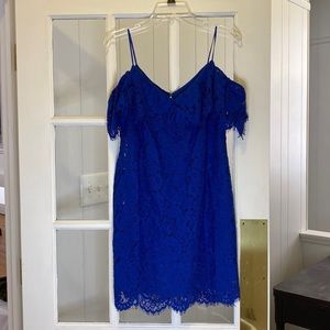 Lauren by Ralph Lauren Women's Blue Petite Ruffled Lace Dress Size 12P